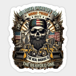 Badass bearded skull bulldozer Drivers, heavy equipment operators Sticker